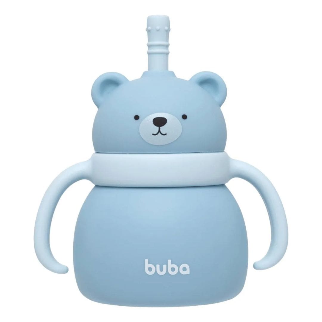 Copo Em Silicone Com Canudo Urso Azul Buba