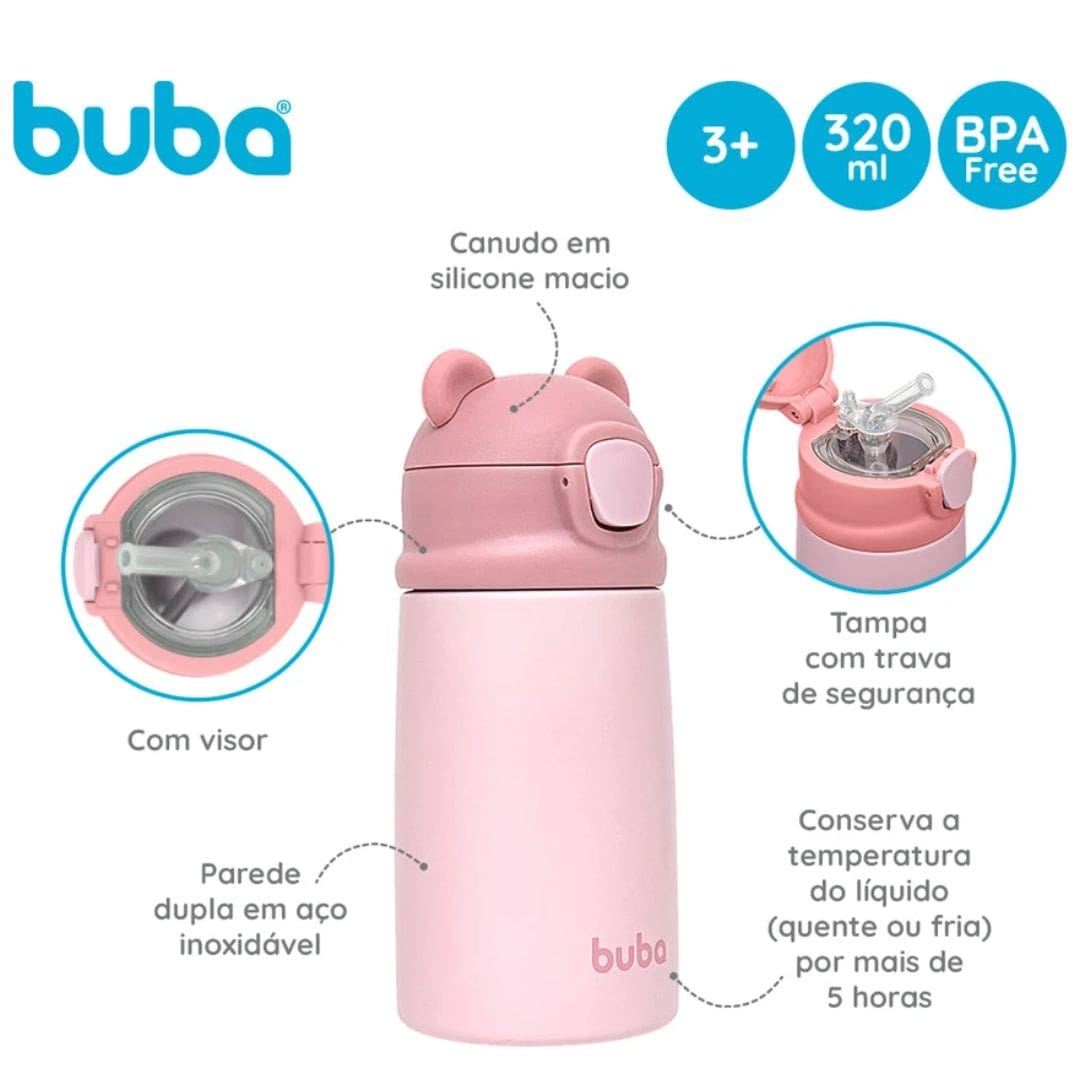 Copo Térmico Parede Dupla Ursinho Buba Rosa - Imagem 2