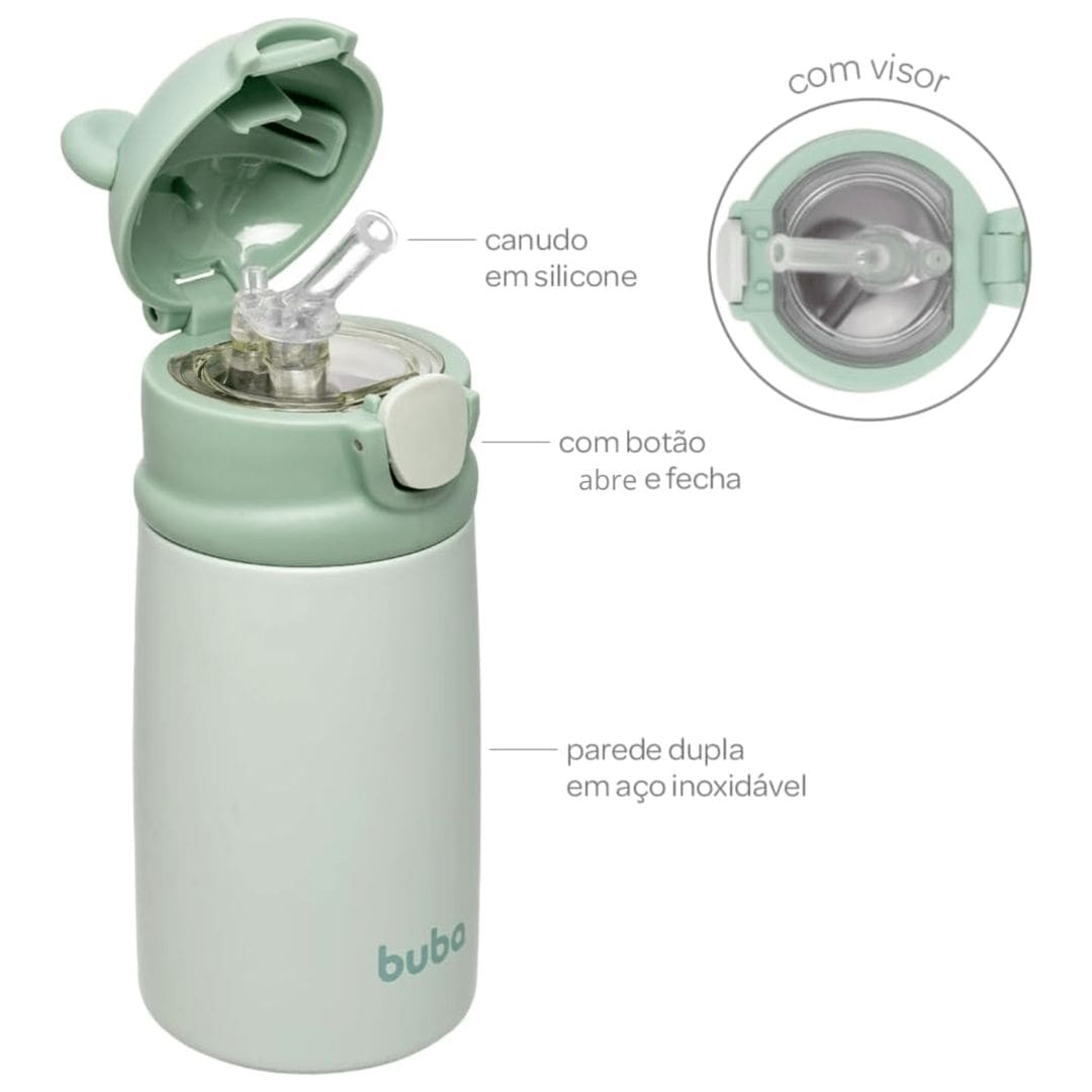Copo Térmico Parede Dupla Ursinho Buba Verde - Imagem 2